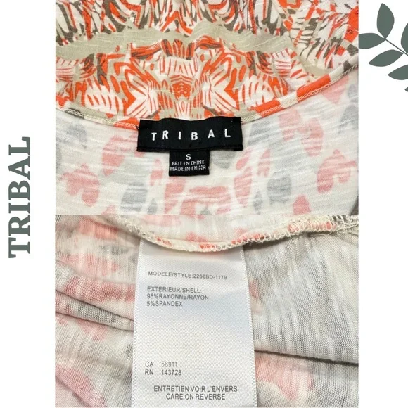 Tribal High Low Sleeveless Tunic Top Orange Grey Size Small - Picture 7 of 7